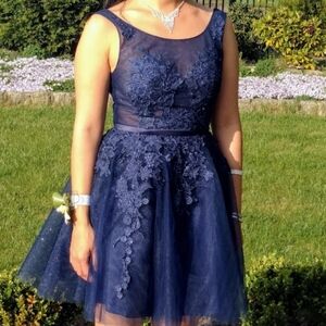 Navy Lace Tulle Fit And Flare Full Skirt Mini Dress‎ Size Small